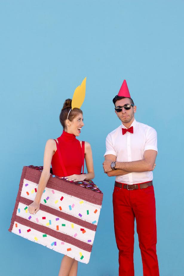 Show off your DIY prowess with this birthday boy and cake costume from Studio DIY. The look is impressively chic and perfectly pairs formal wear with cute, crafted attire. You’re sure to fit right in at costume parties and dinner parties alike.