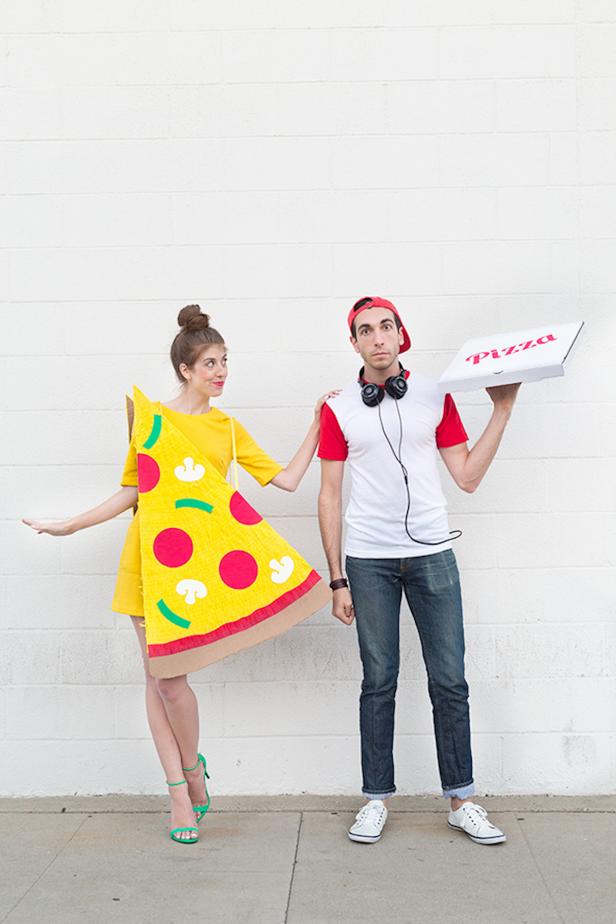 Coming up with a great couple's costume takes some out-of-the-box thinking. Out of the pizza box that is. This adorable pizza slice and delivery boy costume from Studio DIY is easy on the wallet and the perfect balance of all-out DIY and low-maintenance costuming.