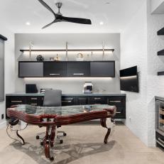Black Home Office With Wine Refrigerator