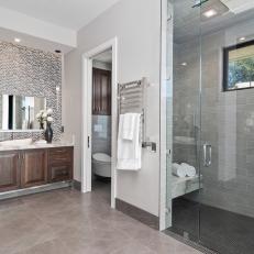 Gray Spa Bathroom With Gray Wallpaper