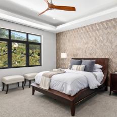 Neutral Contemporary Bedroom With Metallic Wallpaper