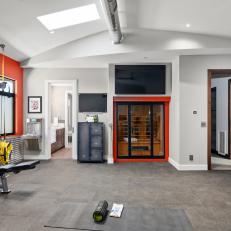 Home Gym With Orange Accent Wall