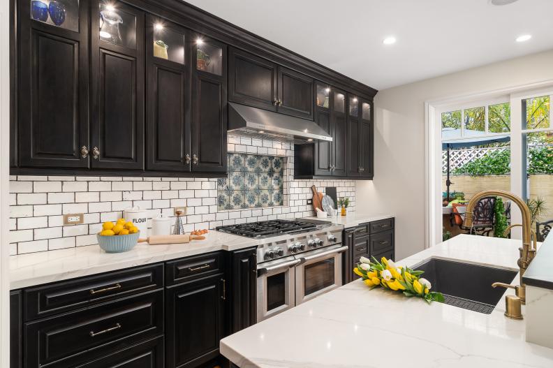 Galley Kitchen With Black Cabinets