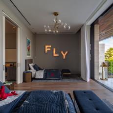 Waterfront Kid's Room With Fly Sign