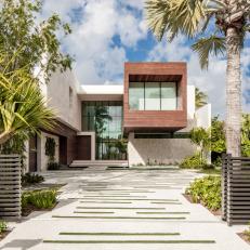 Modern Mansion Front Exterior and Driveway
