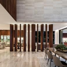 Modern Dining Room With Wood Columns