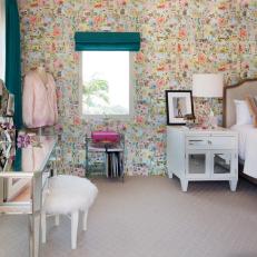 Eclectic Girl's Bedroom With Teal Shade