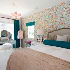 Shabby Chic Girl's Bedroom With Wallpaper