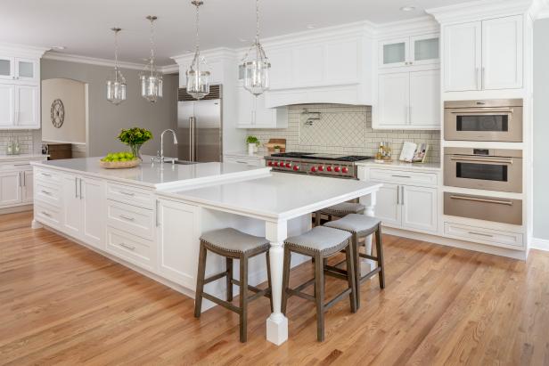 White Transitional Kitchen With Island Table | HGTV