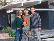 Karen Nepacena's family stands in front of their midcentury home.