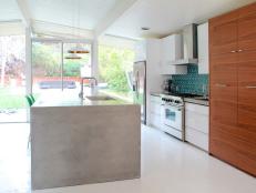 This renovated kitchen features a DIY concrete counter.