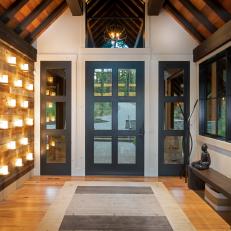 Rustic Contemporary Foyer With Buddha