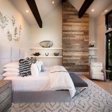Rustic Contemporary Bedroom With Gray Bed