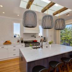White Contemporary Kitchen With Skylight