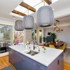 Open Plan Kitchen and Dining Area With Skylight