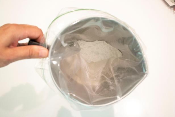 1 cup of baking soda in a plastic bag.