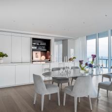Modern White Kitchen and Dining With Ocean View