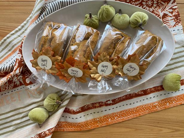 Gift Tags With Painted Faux Fall Leaves on Pumpkin Bread Packages