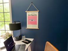 Steel Magnolia Poster in DIY Cord and Pine Trimmed Art Hanger at Desk