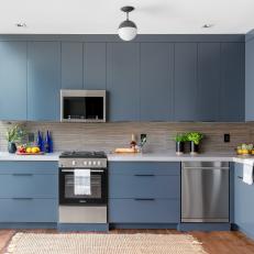 Blue Gray Modern Kitchen With Rug