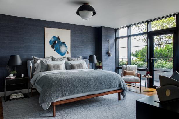 Blue Bedroom With Black Door