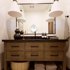 Neutral Powder Room With Graphic Floor