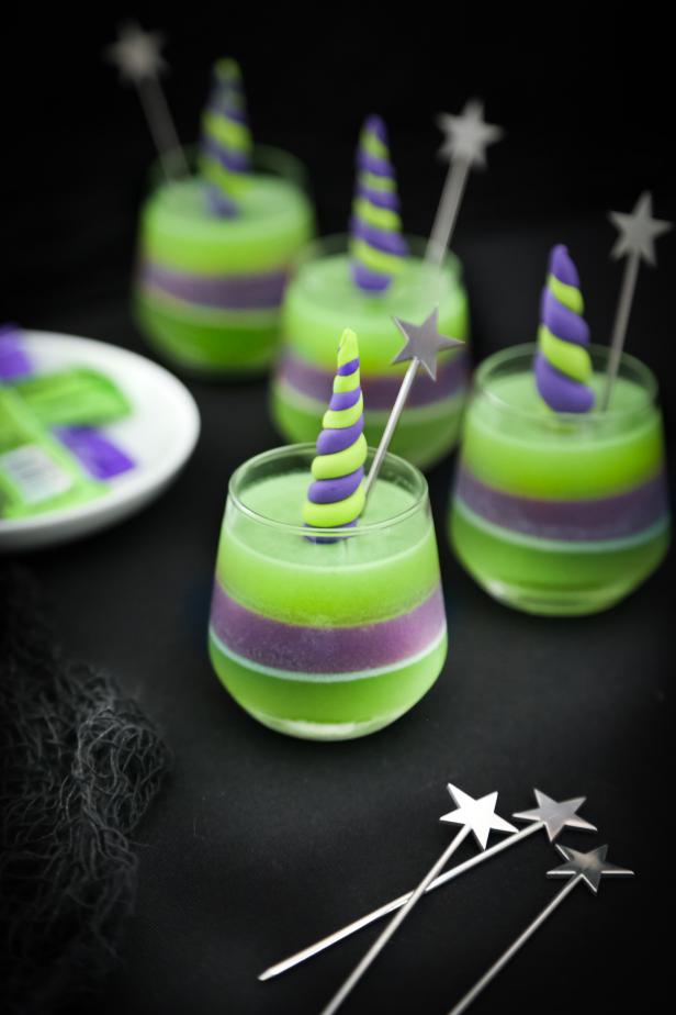 Your guests won’t be expecting these adorable little monsters to be on the drink menu at your next Halloween party! Each little critter shot has its own color coordinated candy horn for extra cuteness.