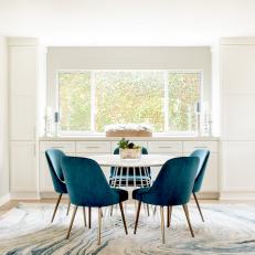 Transitional Dining Area With Blue Chairs