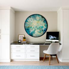 Transitional Home Office With Round Blue Art
