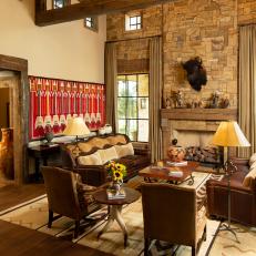Rustic Living Room With Buffalo Head