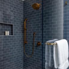 Shower With Blue Subway Tiles
