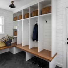 Transitional Mudroom With Shiplap