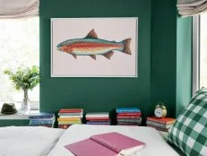 Colorful Rainbow Trout Art in Green Guest Bedroom