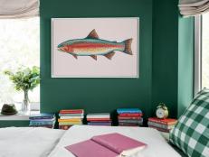 Colorful Rainbow Trout Art in Green Guest Bedroom
