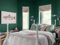 Forest-Green Guest Bedroom Features Colorful Accessories