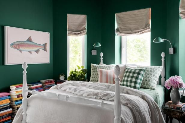 Forest-Green Guest Bedroom Has Cozy Ambiance