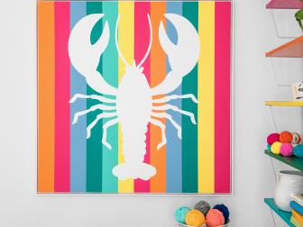 Lobster-Themed Multicolored Artwork on Studio Wall