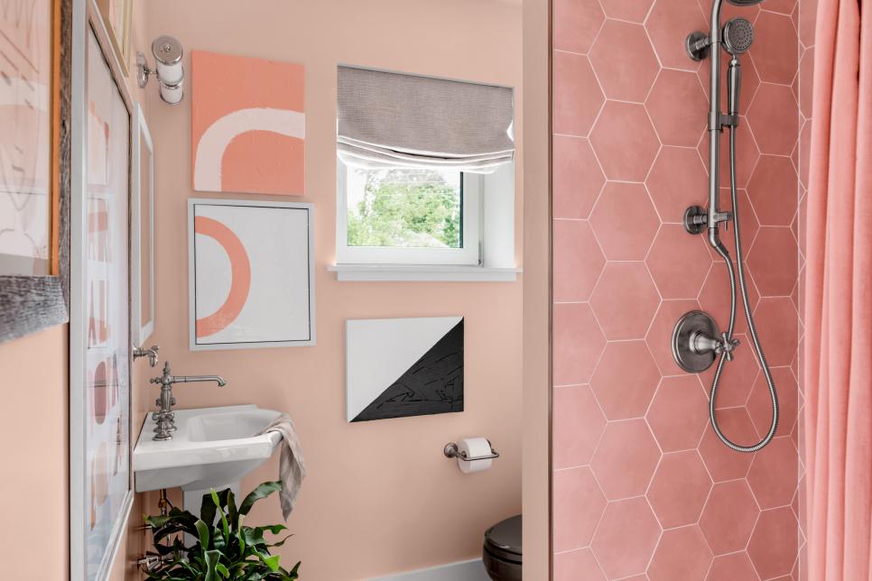 Guest Bathroom Features Different Shades of Pink Throughout
