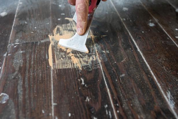 If your floors are lightly damaged, use a wood patch filler on individual spots.