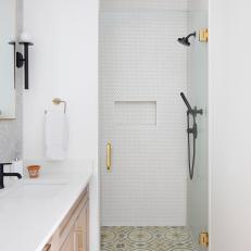 Transitional Bathroom With Yellow Tile Floor