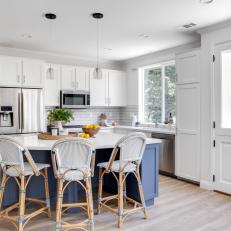 Blue and White Contemporary Kitchen and Dining Room 