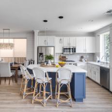 Contemporary Coastal Kitchen With Dining Nook and Custom Island