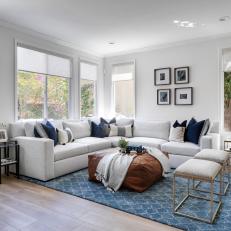 Contemporary Blue and White Coastal Living Room 