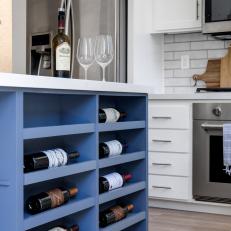 Blue Kitchen Island With Built-In Wine Storage 