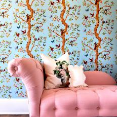 Blue Shabby Chic Girls Bedroom With Pink Chaise