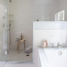 White Bathroom With Floral Tile Floor