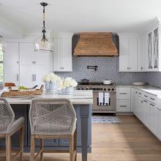 Gray and White Cottage Kitchen With White Flowers