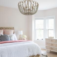 Neutral Bohemian Bedroom With Beaded Chandelier