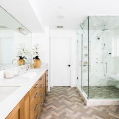 White Spa Bathroom With Chevron Floor
