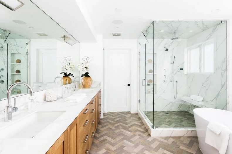 Spa Bathroom With Brown Floor